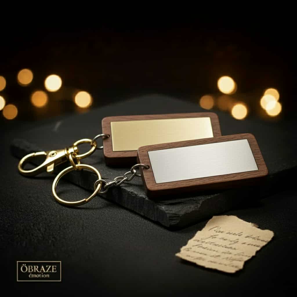 Porte-clé rectangulaire bois et aluminium personnalisé, artisanal Québec