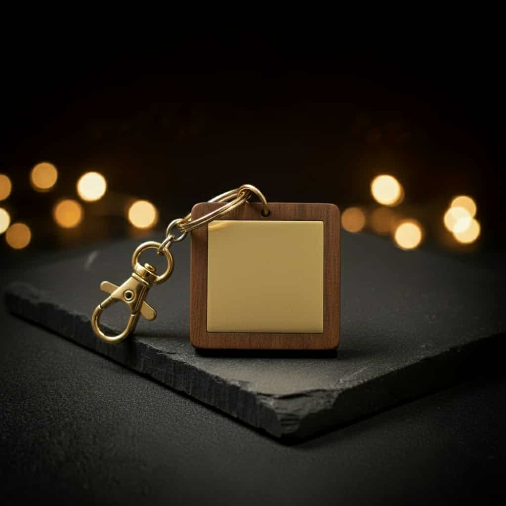 Porte-clés carré bois et aluminium avec sublimation, artisanal Québec
